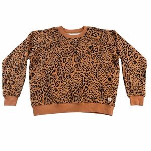 Billabong Womens Leopard Print Sun Shrunk Raglan Crewneck Pullover Sweatshirt XL